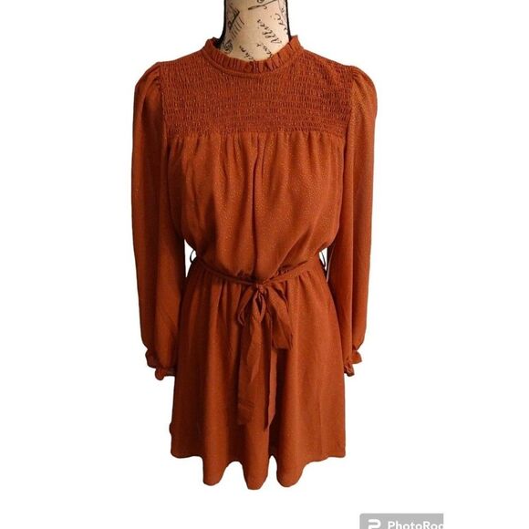Flower & feather  puff sleeve fall medium NWT dress Boho Feminine Cottagecore - Picture 1 of 11